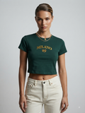 Letter Embroidered Cropped T-Shirt