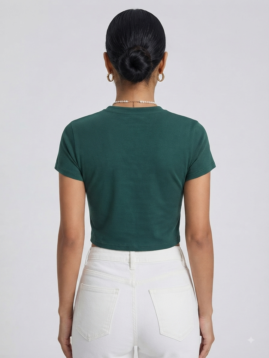 Letter Embroidered Cropped T-Shirt