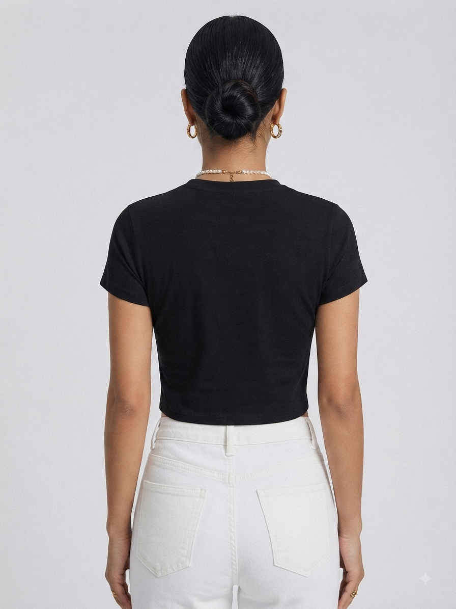 Letter Embroidered Cropped T-Shirt