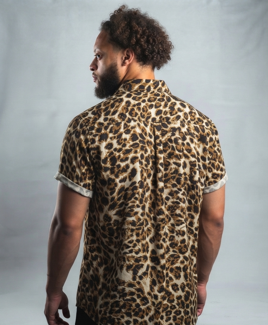 Men's Full Size Leopard Print Short Sleeve Shirt Plus Size